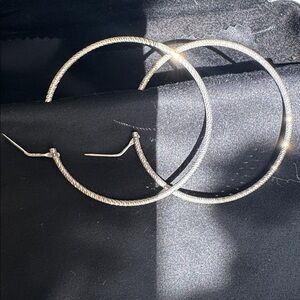 Large diamond cut Italian Silver Hoop Earrings